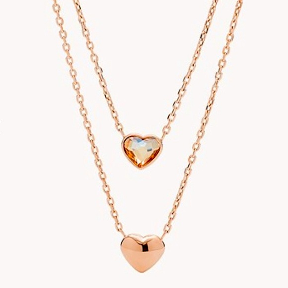 Fossil Jewelry - FOSSIL Double Heart Rose Gold Necklace